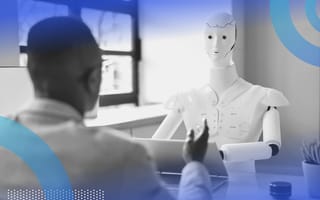 Turing Test image of a man from behind having a conversation with a white humanoid robot.
